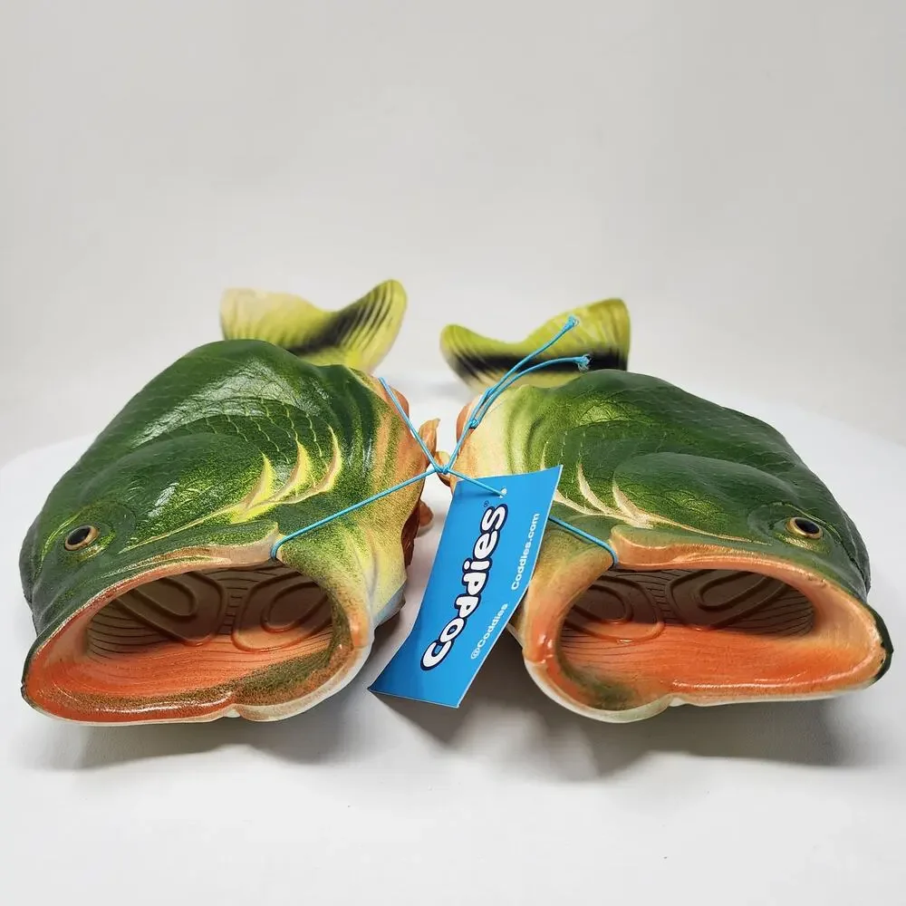 Coddies Fish Sandals Men 12-13 Green Rubber Bass Fisherman Gift Gag Gift NWT